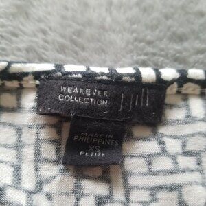 J. Jill Wearever Womens Printed Knit Blouse Top XS Petite Black White Keyhole